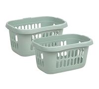 Eason Bros - Set of 2 High Capacity 60L Hipster Washing Basket - Strong & Durable Plastic Washing Hamper Storage Basket for Clothes Bedding Linen Space-Saving & Comfortable Grip Handles (Silver Sage)