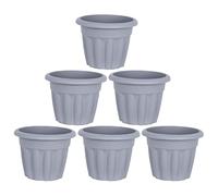 Eason Bros - Set of 6 Large 33cm Grey Plant Pots, Traditional Round Garden Planter with Drainage Holes, Durable Weather-Resistant Indoor Outdoor Stylish Flower Pot for Herbs, Trees, Patio, Nursery Use