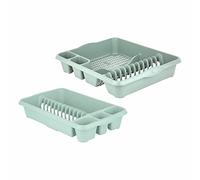 Eason Bros - Silver Sage Dish Drainer Rack Combo Set - Large & Medium Size Kitchen Sink Draining Board for Plates, Cups, Bowls, Strong Plastic Dish Drying Rack with Cutlery Holder for Kitchen Counter