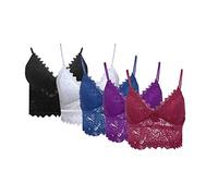 Easong Lace Bralette Women's Sports Bra Padded High Impact Racerback Comfy Yoga Workout Bra Women Plus Size Vest Crop Wireless Bra Lingerie Sexy V-Neck Underwear Camisole (XXXL, 5PCS)