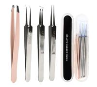 EASONGEE 3PCS Stainless Steel Blackhead Remover Tweezer and 1PC Ingrown Hair Tweezers, Pimple Blackhead Remover Pimple Comedome Extractor for Whitehead Ance, Slanted Tip Lash Tweezers for Eyelash Extension