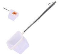 EASONGEE Small Fishing Net, Stainless Steel Handle Aquarium Shrimp Net, Telescopic Long Handle Fishing Net, Tiny Fish Tank Net Square Fish Landing Net Shrimp Skimming Net for Fish Tanks & Small Ponds