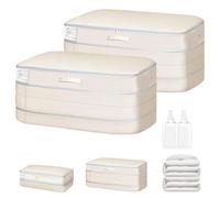Easortm Comforter Storage Bag - Large Capacity Bedding Storage Bags Ultra Space Saving Self Compression Organizer, Washable Compression Bags for Storage Comforter Blanket Duvet Pillow, 2-Pack, Beige
