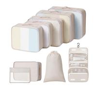 Easortm Packing Cubes for Travel - 9 Set Large Travel Cubes Luggage Organizer Bags Set With Laundry Bags/Shoe Bag/Toiletry Bag (Beige)