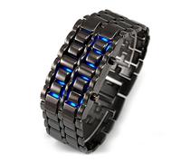 EasPowest Pleteffect Led Digital Watch, Men's Fashion Stainless Steel Watch, Displaying The Time with Led Lights, Business Casual Digital atch (Black Blue)
