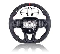 EASSAFEX Carbon Fiber Steering Wheel for Dodge Charger/Challenger/Jeep Grand Cherokee/SXT/GT/RT/SRT/Heallcat 2015-2020, D-shaped Flat-bottom Perforated Leather Grip with Replacement Trim(with Heating)