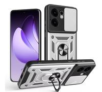 EASSGU Armor Case for OPPO A5X (6.67" Inches), Hard PC Silicone Ring Stand Mobile Phone Case with Magnetic Base - Silver