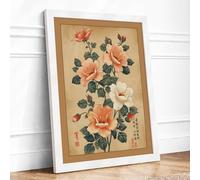 East Asian Flowering Study Japandi Framed Wall Art Print A1 (84.1×59.4cm) White, Wall Decor for Living Room, Bedroom, Office & Home, Ready to Hang, Art Gift