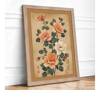 East Asian Flowering Study Japandi Framed Wall Art Print A3 (42×29.7cm) Oak, Wall Decor for Living Room, Bedroom, Office & Home, Ready to Hang, Art Gift