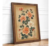 East Asian Flowering Study Japandi Framed Wall Art Print A3 (42×29.7cm) Walnut, Wall Decor for Living Room, Bedroom, Office & Home, Ready to Hang, Art Gift