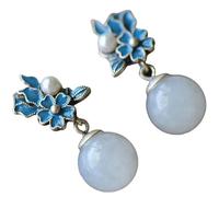 East Asian Inspired Jewelry Set Muted Green Stones Preserved Floral Motif Heritage Design for Women Cultural Gift