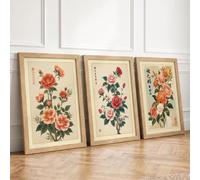 East Asian Rose Studies Botanical Set of 3 Framed Wall Art Prints A1