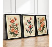 East Asian Rose Studies Botanical Set of 3 Framed Wall Art Prints A3