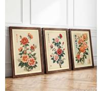 East Asian Rose Studies Botanical Set of 3 Framed Wall Art Prints A3