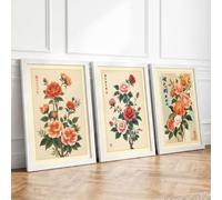 East Asian Rose Studies Botanical Set of 3 Framed Wall Art Prints A4