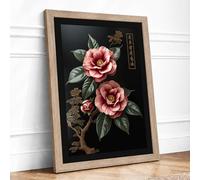 East Asian Roses Japandi Framed Wall Art Print A1 (84.1×59.4cm) Oak, Wall Decor for Living Room, Bedroom, Office & Home, Ready to Hang, Art Gift