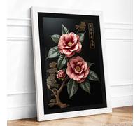 East Asian Roses Japandi Framed Wall Art Print A1 (84.1×59.4cm) White, Wall Decor for Living Room, Bedroom, Office & Home, Ready to Hang, Art Gift