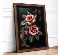 East Asian Roses Japandi Framed Wall Art Print A3 (42×29.7cm) Walnut, Wall Decor for Living Room, Bedroom, Office & Home, Ready to Hang, Art Gift