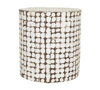 East at Main Round Side Table - Real Coconut Shell Mosaic Inlaid, Pre-Assembled, Natural Wood and Patina Finish (White)