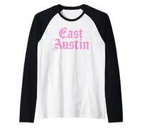 East Austin Texas 512 737 Mexican American Art Activism Pink Raglan Baseball Tee