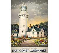 East Coast Landmarks - A4 Wall Art, Inspirational World Map, Vintage City, Retro Poster, Home Decor for Living Room, Office, Gift Idea for Travel Lovers
