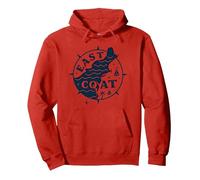 East Coast Nautical Compass Design for Beach Lovers Pullover Hoodie, Adult Unisex, Red, L