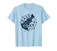 East Coast Nautical Compass Design for Beach Lovers T-Shirt, Men, Baby Blue, XXL