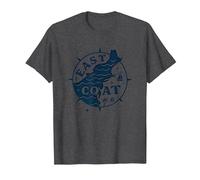 East Coast Nautical Compass Design for Beach Lovers T-Shirt, Men, Dark Heather Grey, 6XL