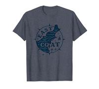 East Coast Nautical Compass Design for Beach Lovers T-Shirt, Men, Heather Blue, L