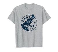 East Coast Nautical Compass Design for Beach Lovers T-Shirt, Men, Heather Grey, L