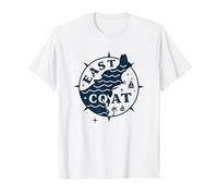East Coast Nautical Compass Design for Beach Lovers T-Shirt, Men, White, XXL