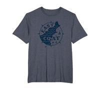 East Coast Nautical Compass Design for Beach Lovers T-Shirt, Men's Big and Tall, Heather Blue, 5X Tall