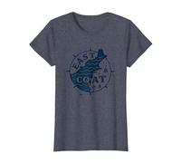 East Coast Nautical Compass Design for Beach Lovers T-Shirt, Women, Heather Blue, XL