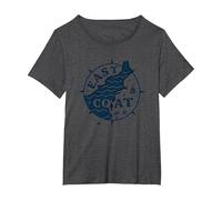East Coast Nautical Compass Design for Beach Lovers T-Shirt, Women's Plus, Dark Heather Grey, 1X