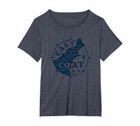 East Coast Nautical Compass Design for Beach Lovers T-Shirt, Women's Plus, Heather Blue, 6X