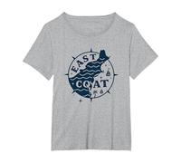 East Coast Nautical Compass Design for Beach Lovers T-Shirt, Women's Plus, Heather Grey, 5X