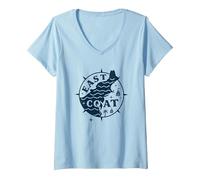 East Coast Nautical Compass Design for Beach Lovers V-Neck T-Shirt, Women, Baby Blue, XXL