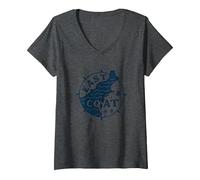 East Coast Nautical Compass Design for Beach Lovers V-Neck T-Shirt, Women, Dark Heather Grey, L