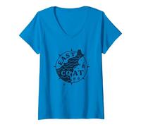 East Coast Nautical Compass Design for Beach Lovers V-Neck T-Shirt, Women, Sapphire, XL