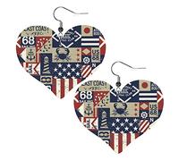 East Coast Nautical Flags And Symbols Heart Shape Leather Earrings Women Girls Simple Dangle Earrings Gifts for Her