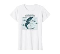 East Coast Shark Sightings Cool Map Value Graphic T-Shirt, Women, White, L