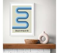 East End Prints Blue Stripes Bauhaus White Frame Print - A3