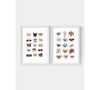 East End Prints Cats & Dogs In Glasses Twin Set Framed Art White