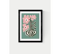 East End Prints Floral Stripe Framed Art - A1 - Black, Black,Natural,White