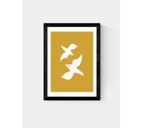East End Prints Love Birds in Mustard Framed Art Print Black