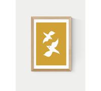 East End Prints Love Birds in Mustard Framed Art Print Natural