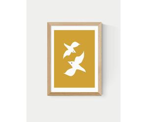 East End Prints Love Birds in Mustard Framed Art Print Natural