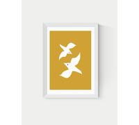East End Prints Love Birds in Mustard Framed Art Print White