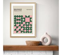 East End Prints Pink Bauhaus Oak Frame Art Print - A2