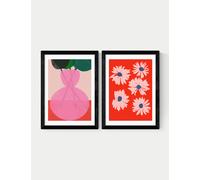 East End Prints Red & Pink Floral Twin Set Framed Art Black